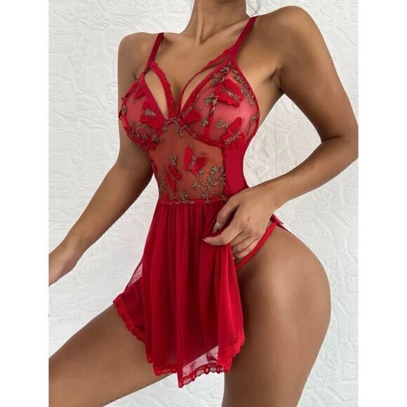 Sexy Floral Sheer Slip Dress with Thong - Picture 5 of 8